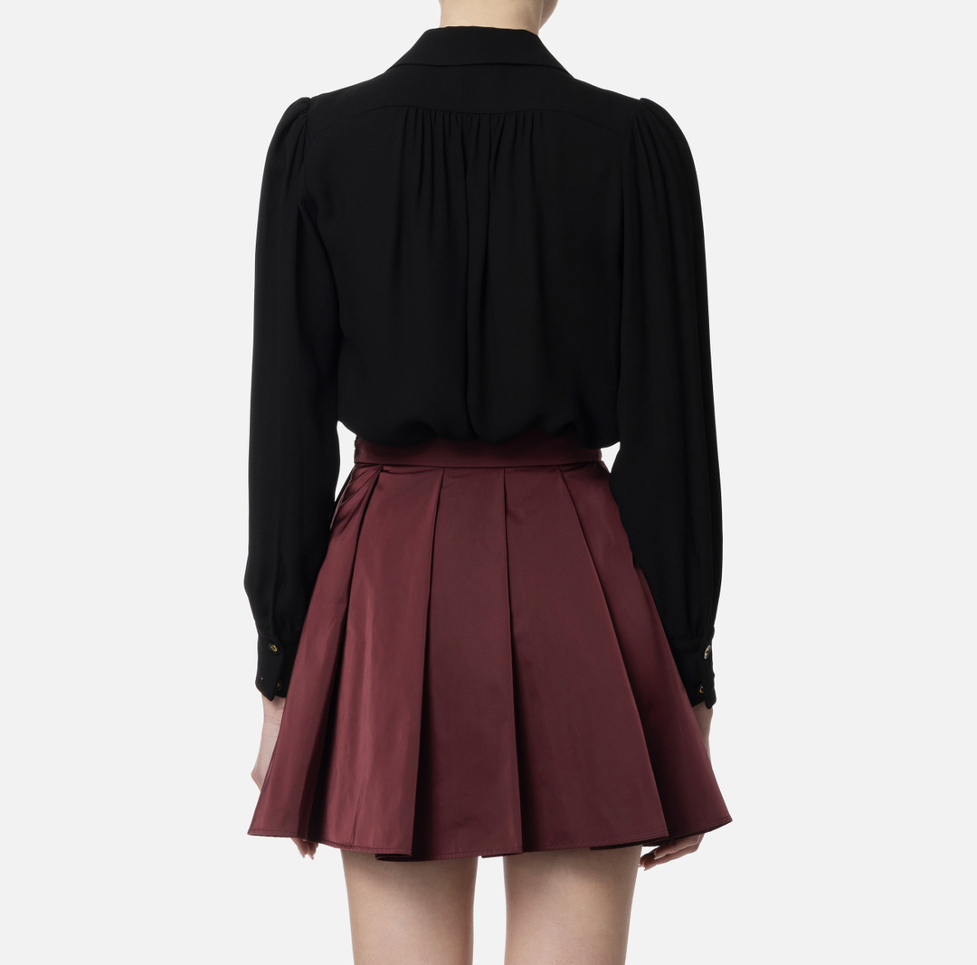 Elisabetta Franchi Sheer Fabric Collared Neck Gold Chain Long Sleeves In Black