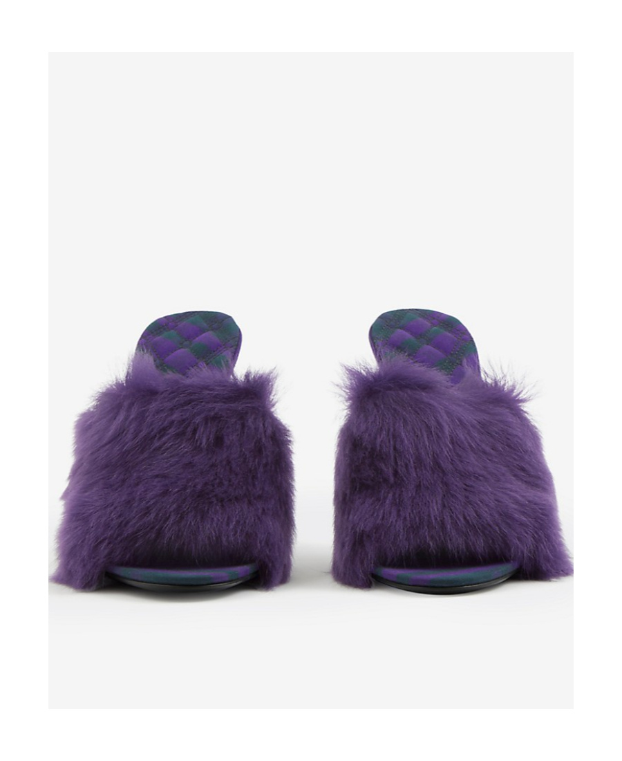 Burberry Minnie Shearling Stiletto Mule Sandals In Purple