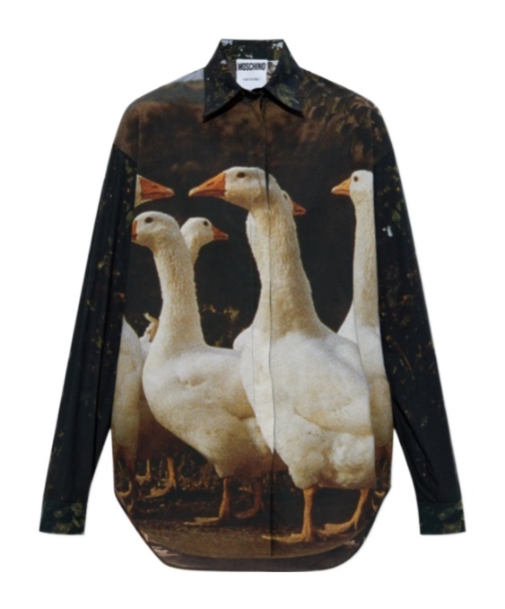 Moschino Multicolor Goose Print Shirt In Black