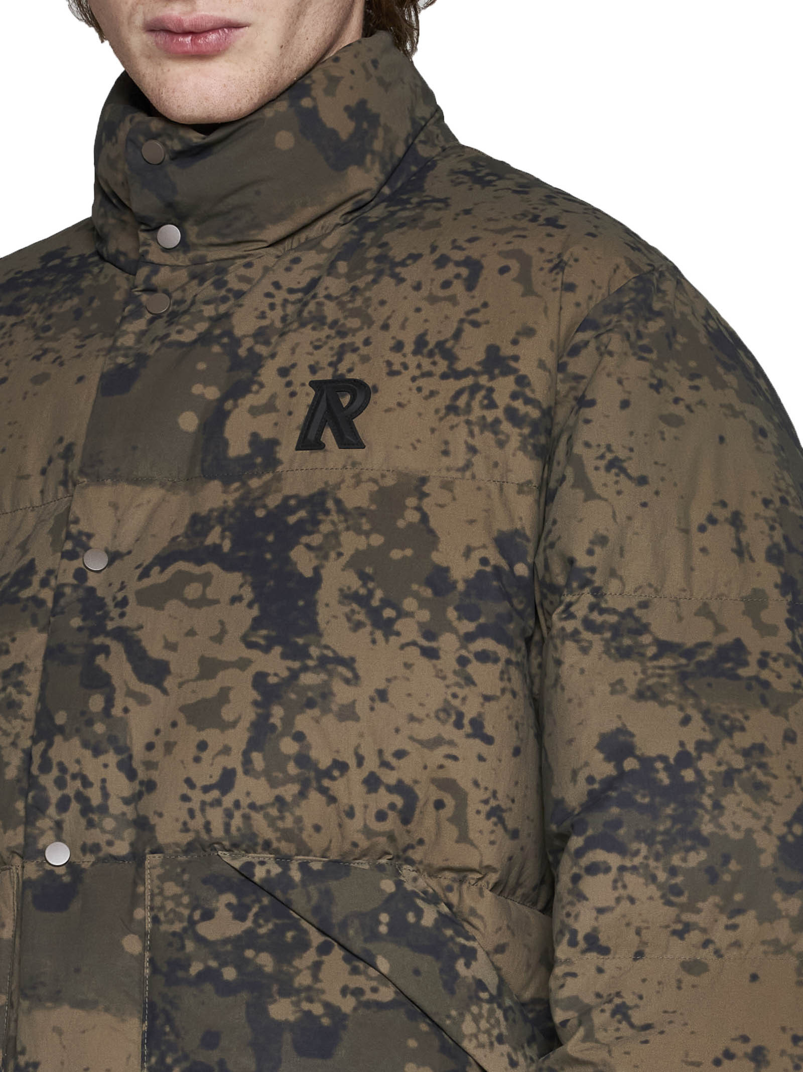 Shop Represent Logo-embroidered Camouflage Puffer Jacket In Brown