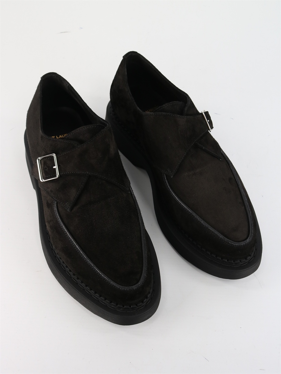 Saint Laurent Buckle-fastening Almond-toe Loafers In Black