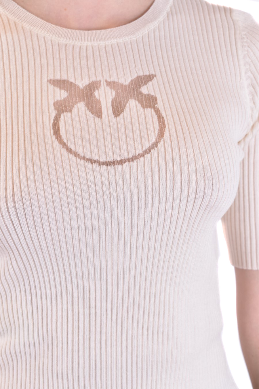 Pinko Knitted T-shirt With Sheer Logo In White