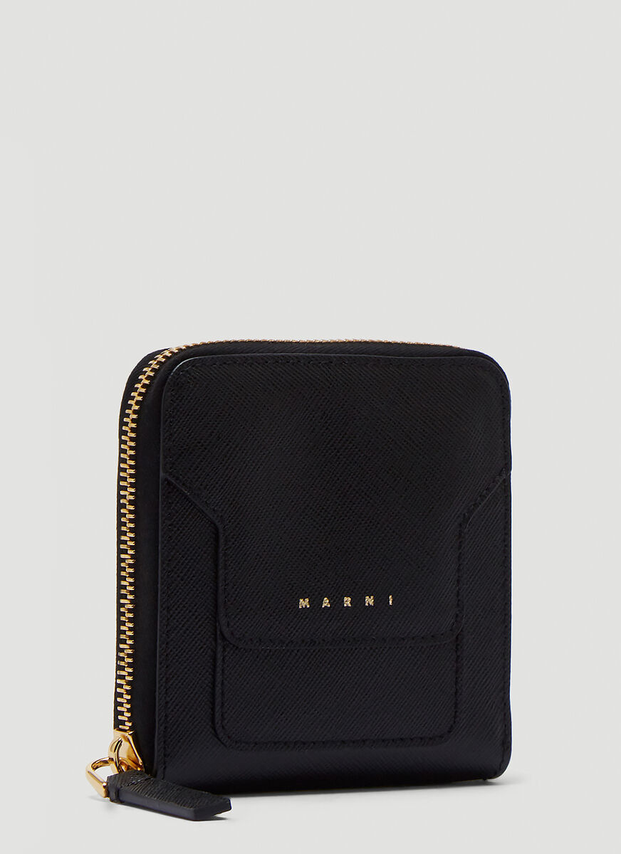 Shop Marni Logo-debossed Zip Wallet In Black
