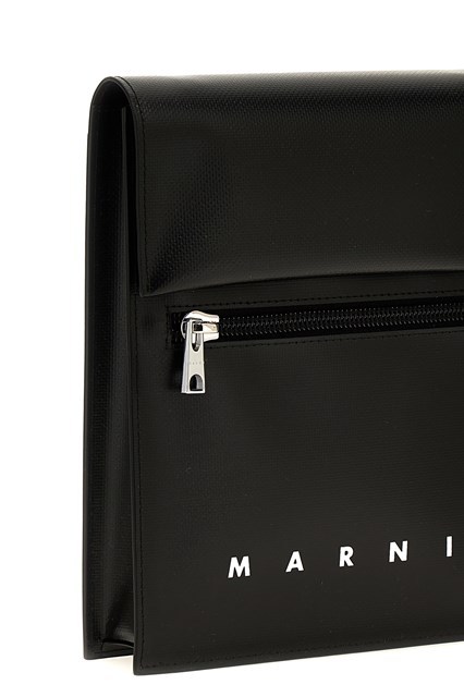 Marni Logo-print Press-stud Fastening Shoulder Bag In Black