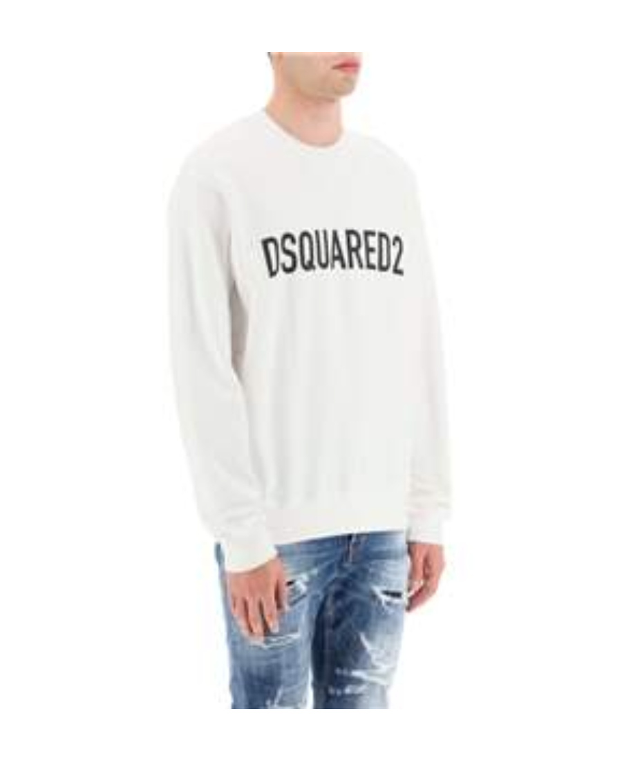 Dsquared2 Ribbed Crew-neck Cotton Sweatshirt With Long Sleeves In White
