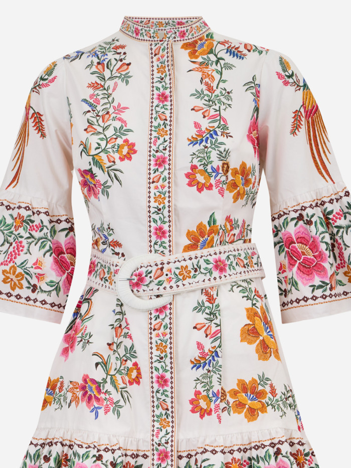 Farm Rio Off-white Delicate Forest Scarves Organic Cotton Mini Dress