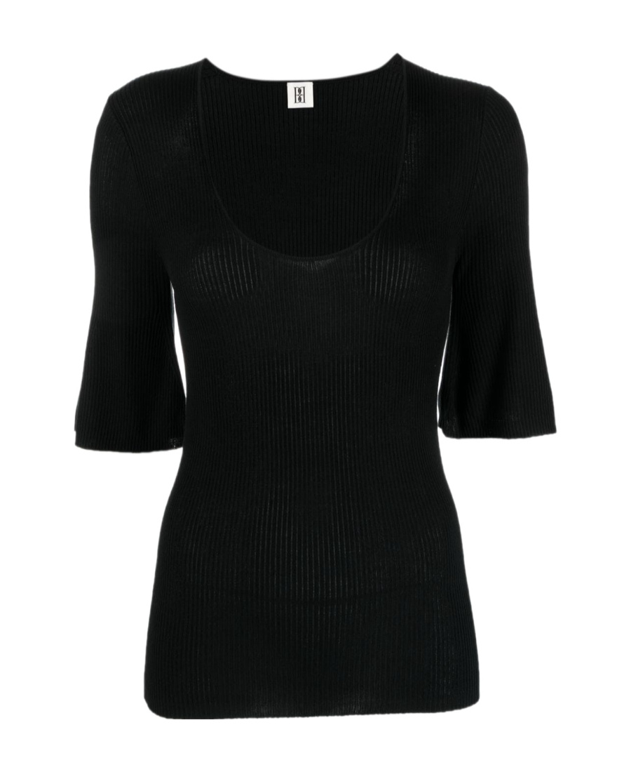 By Malene Birger Scoop-neck Ribbed-knit T-shirt In Black
