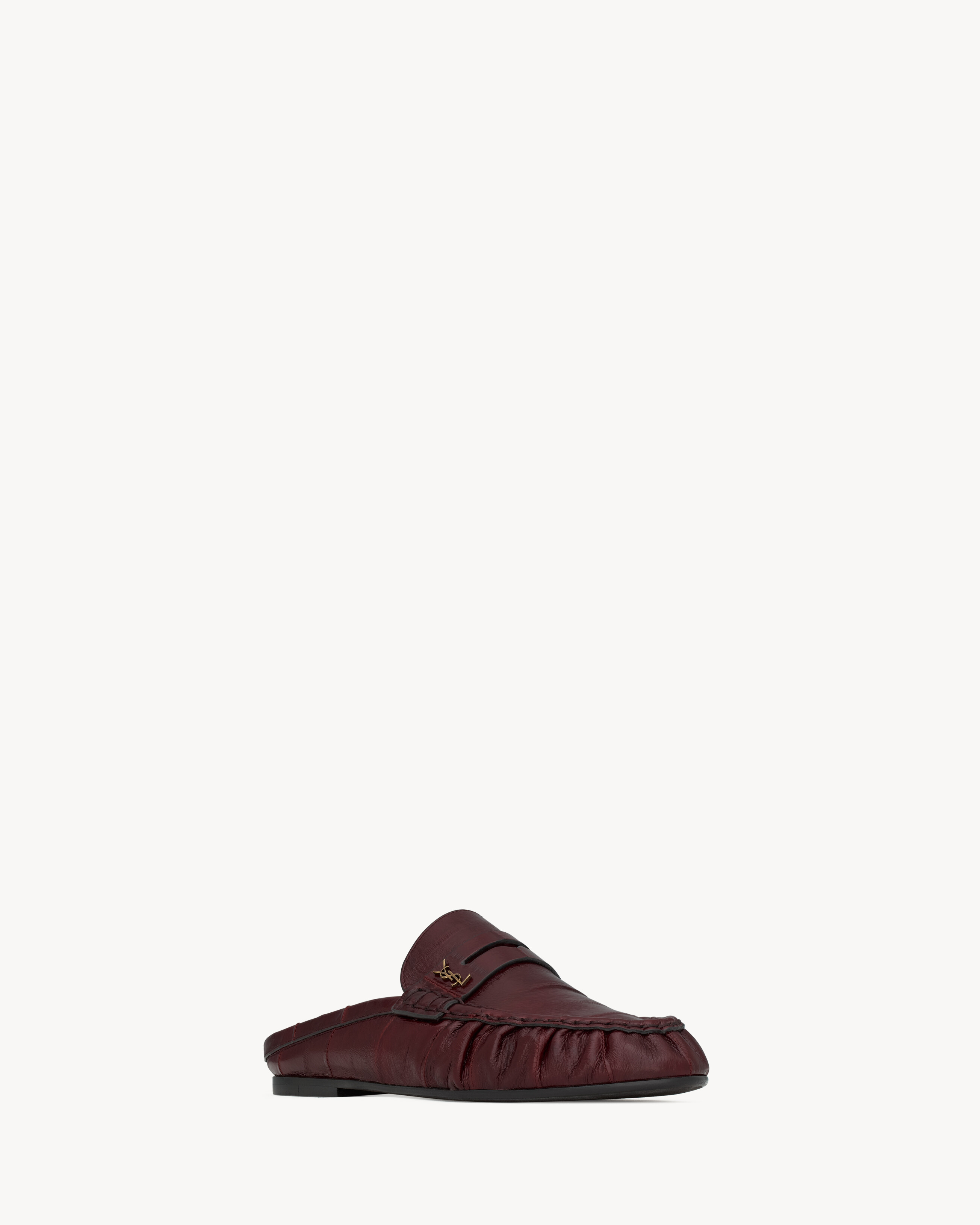 Saint Laurent Le Loafer Mules In Eel In Burgundy