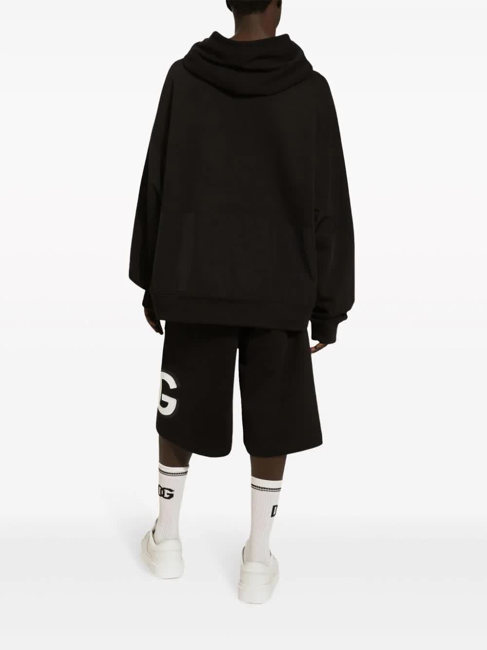 Dolce & Gabbana Black Bermuda Shorts With Contrasting Dg Patch In Black