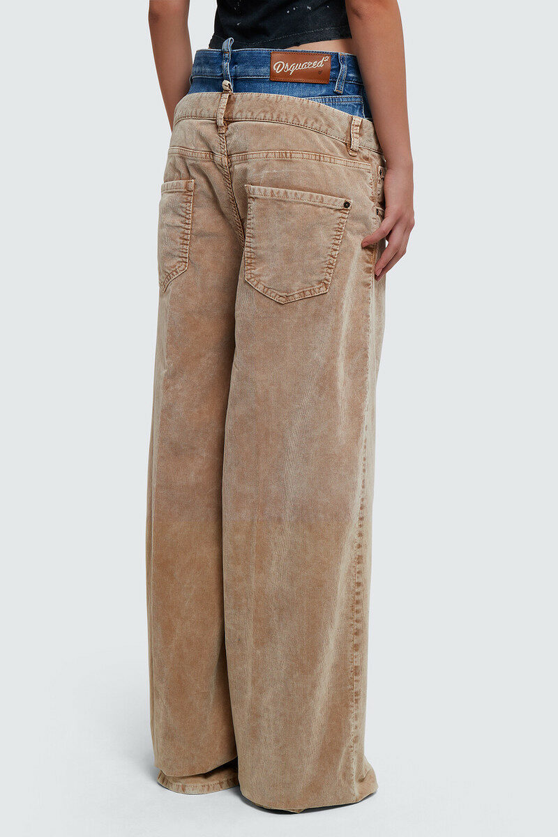 Dsquared2 Corduroy Dual Waistband Wide-leg Trousers In Brown