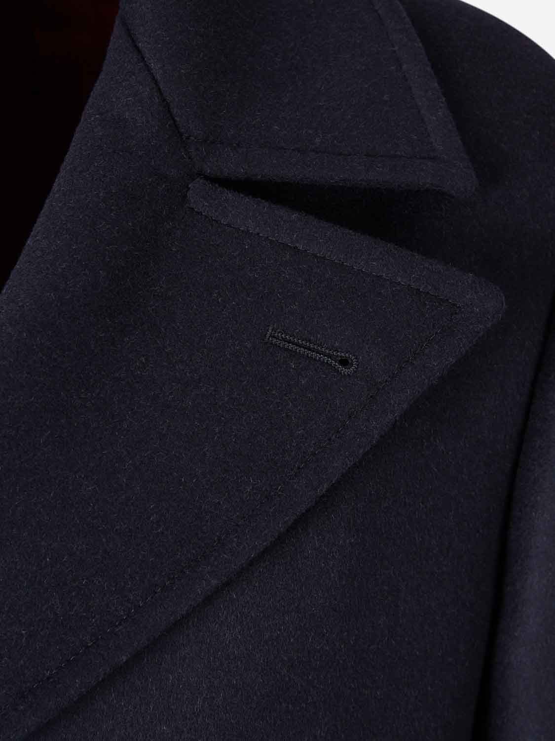Brunello Cucinelli Navy Blue Double Flannel Caban Blazer In Black