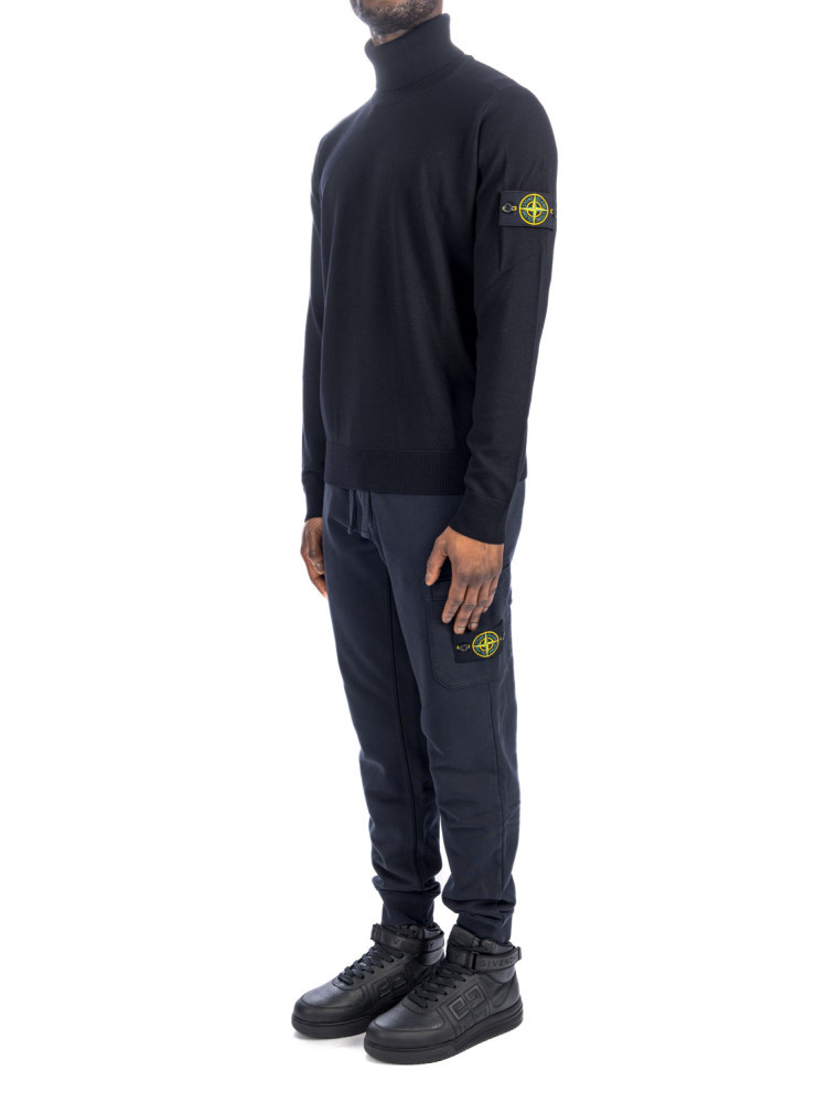 Stone Island Black Sweater With High Neck And Patch Logo On The Sleeve In Wool In Black