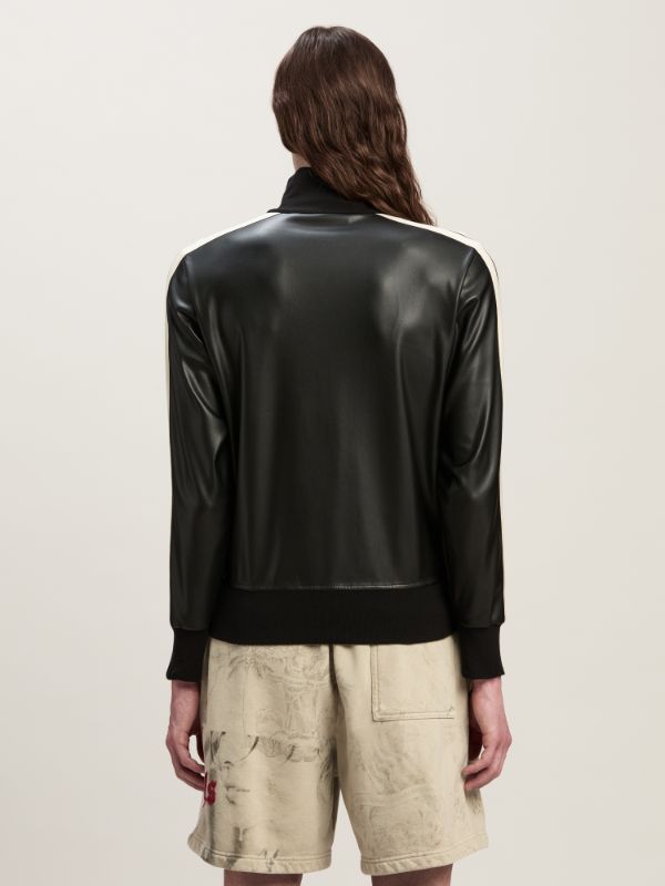 Shop Palm Angels Long-sleeved Leather Jacket In Black