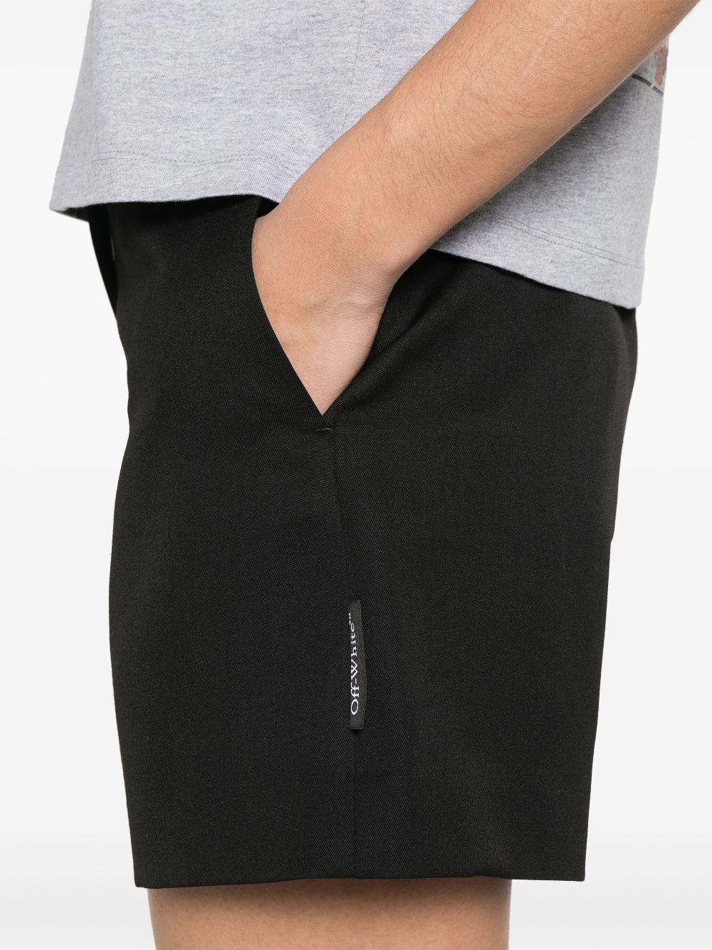 Off-white Black Virgin Wool Shorts With Logo Label In Black