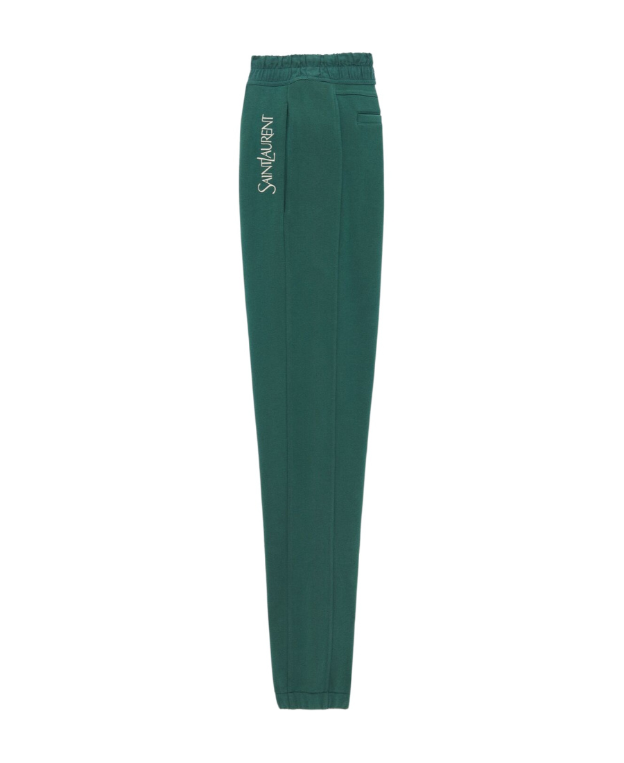 Saint Laurent Embroidered-logo Drawstring Track Pants In Green