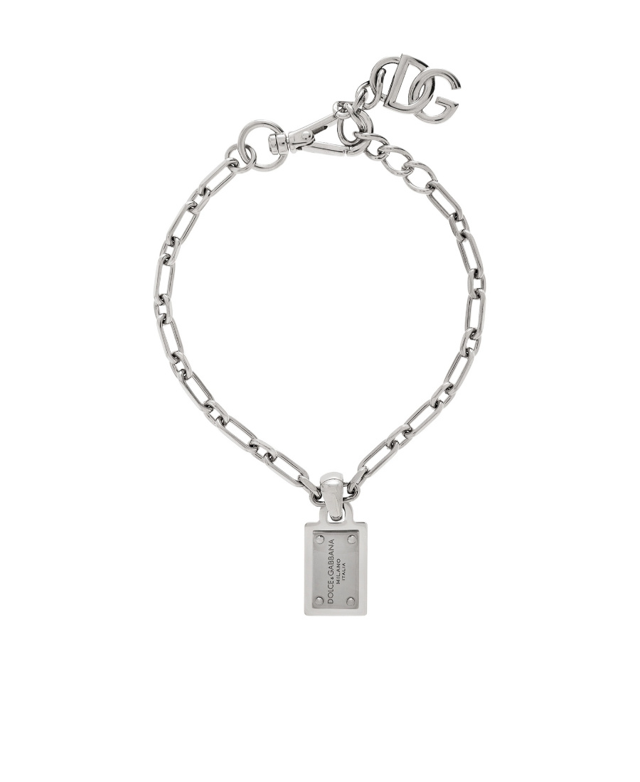 Dolce & Gabbana Logo-tag Chain-link Bracelet In Gray
