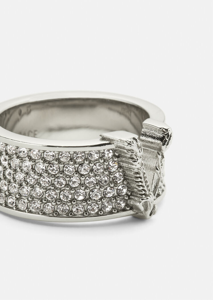 Versace Virtus Crystal-embellished Ring In Gray
