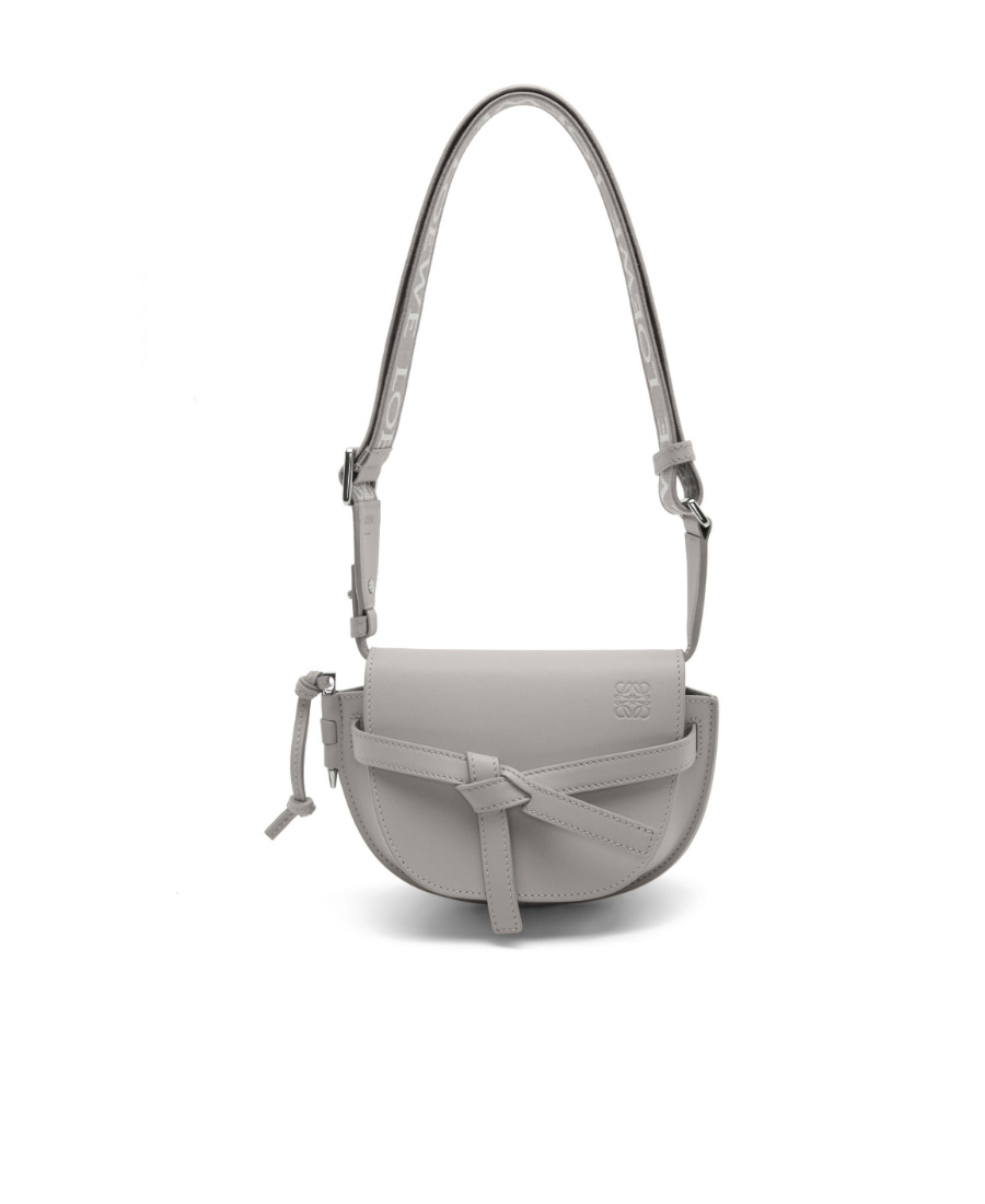 Loewe Gate Dual Mini Leather Shoulder Bag In Gray