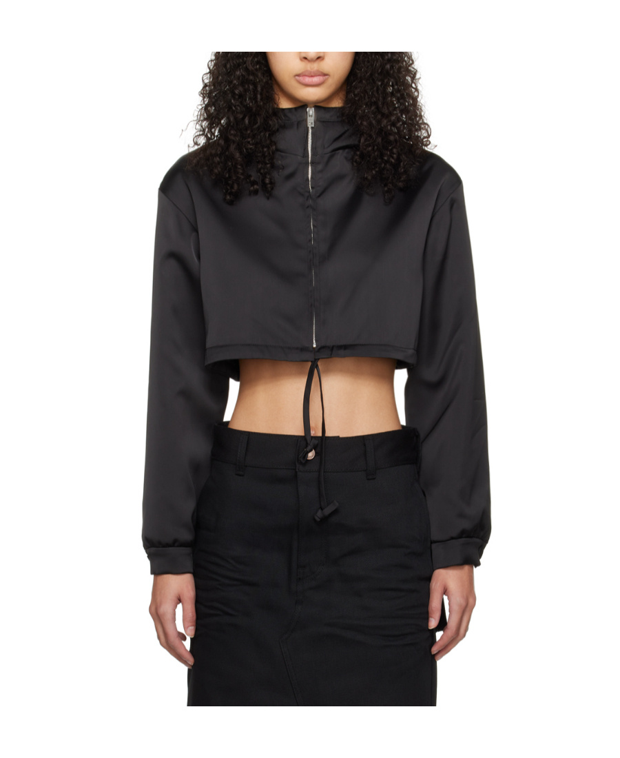 We11 Done Black Cropped Hoodie In Black
