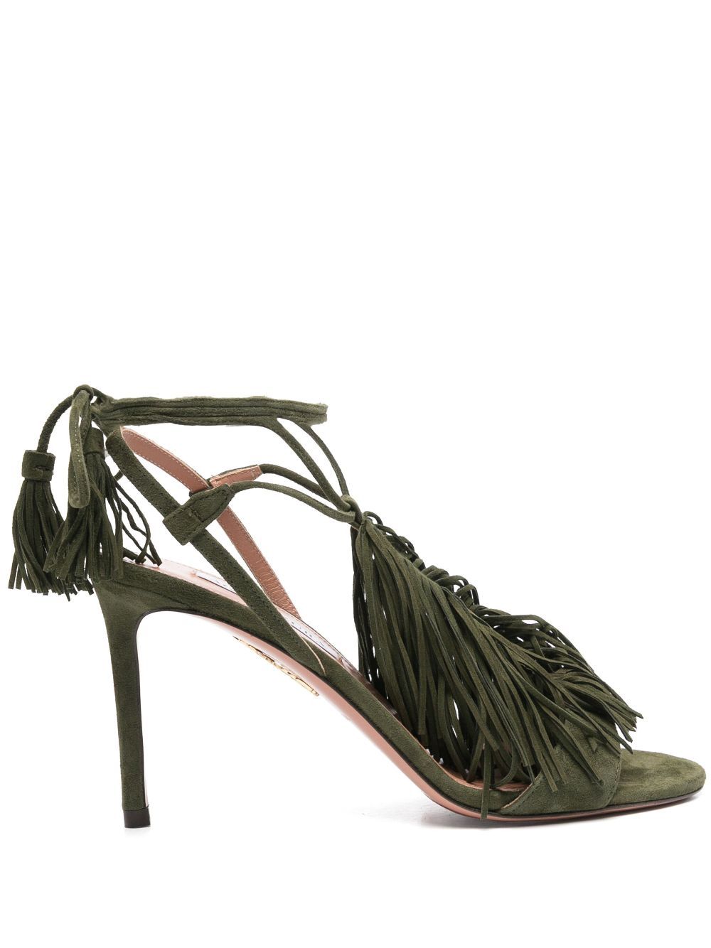 Aquazzura Tassel Detail High-heeled Sandals In Green