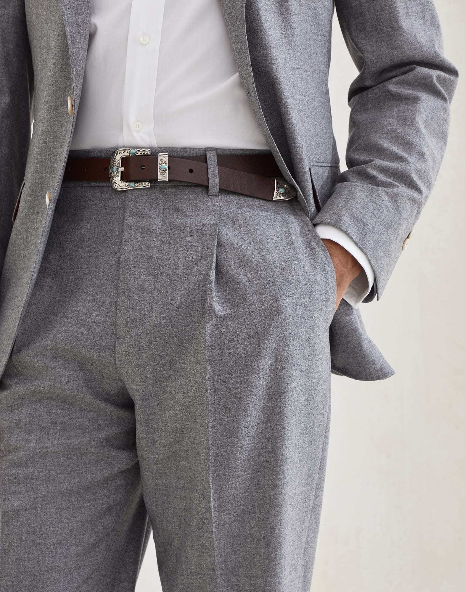 Brunello Cucinelli Timeless Chino Trousers With Pockets In Gray
