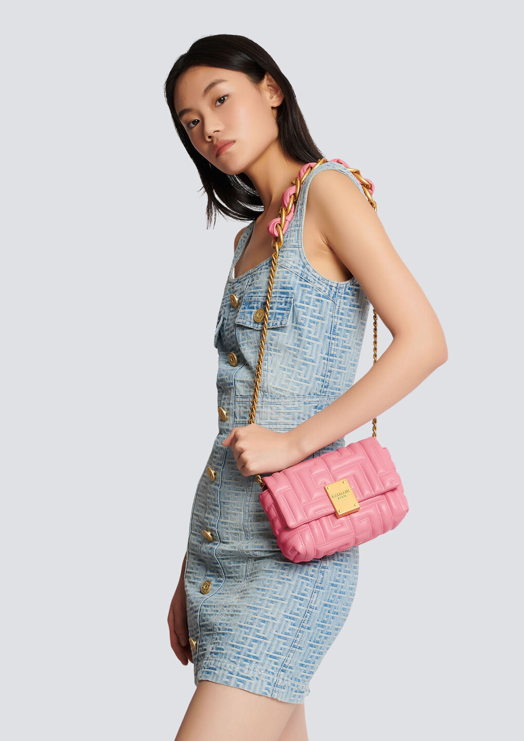 Shop Balmain 1945 Soft Mini Bag In Quilted Leather In Pink