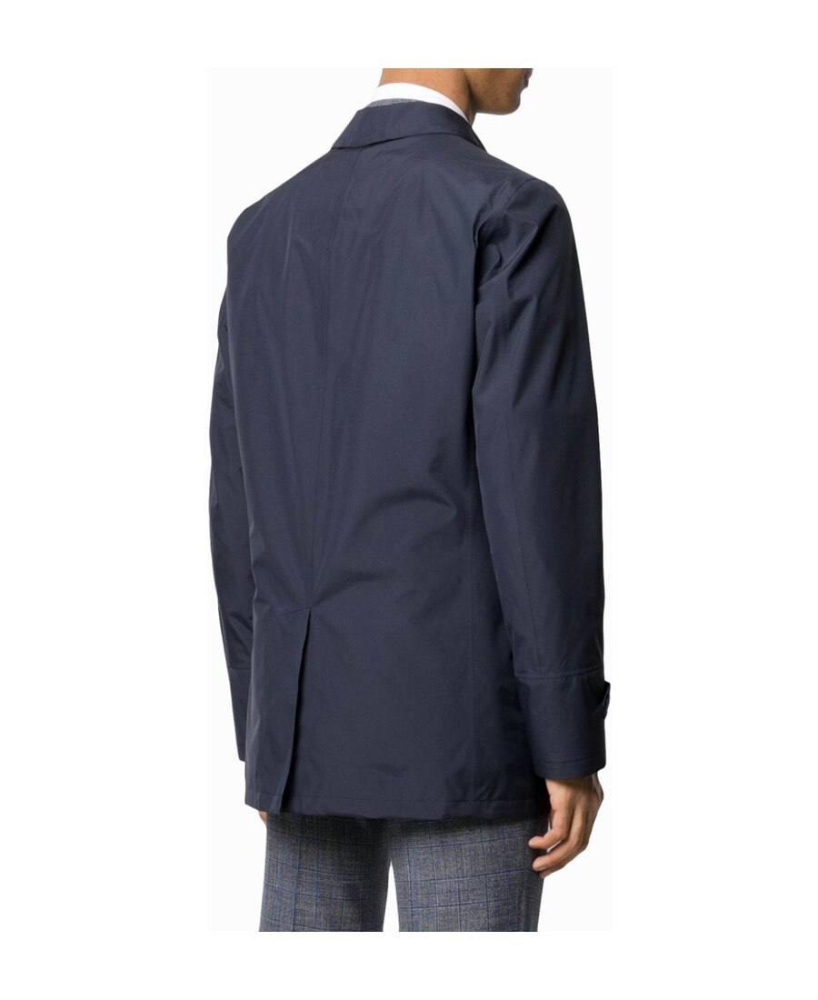 Herno Point-collar Button-through Coat In Blue
