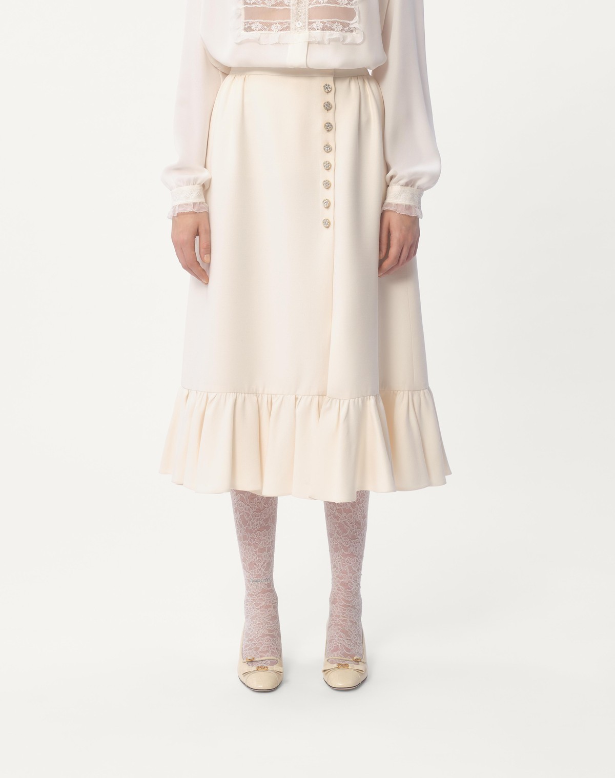 Valentino Women's Long Natural Skirt With Pleated Hem In White