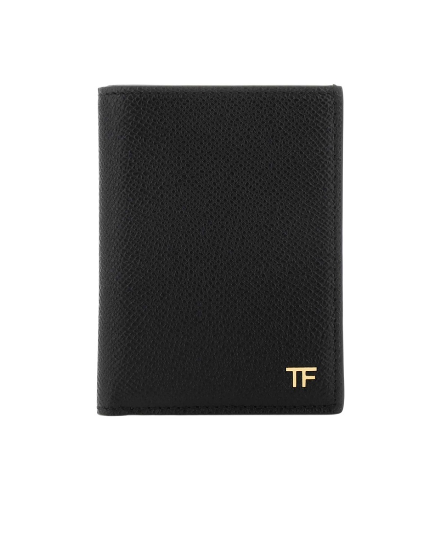 Tom Ford Small Grain Leather Folding Cardholder In Black