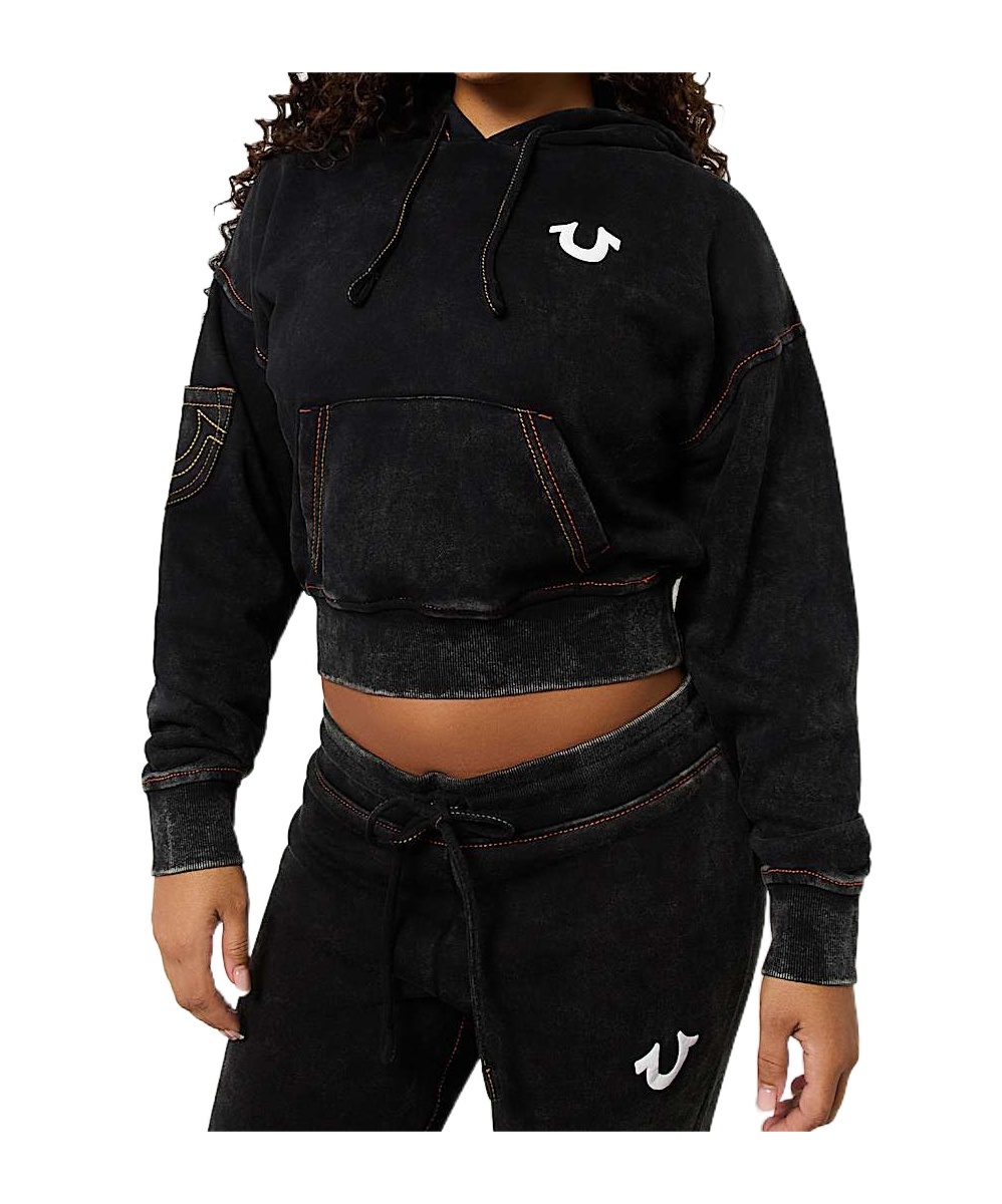 TRUE RELIGION VINTAGE WASH LOGO CROP HOODIE