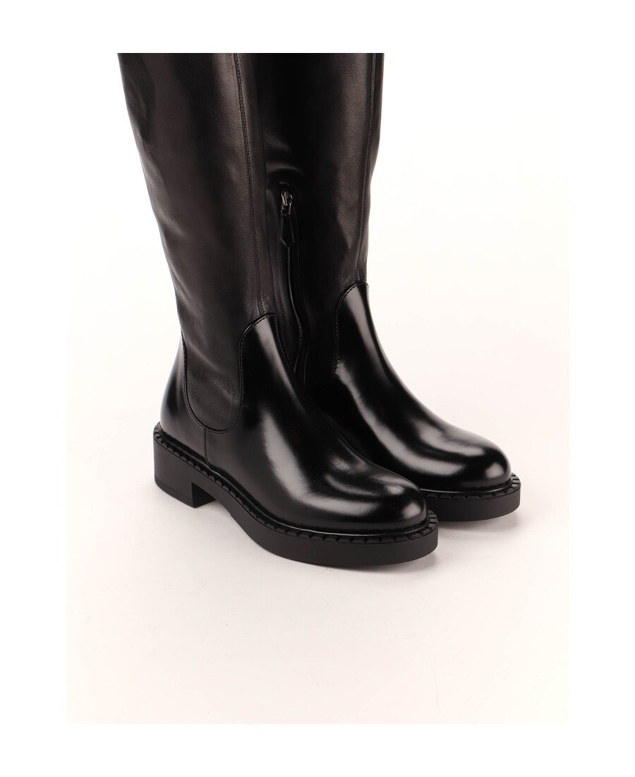 Prada Leather Knee Boots In Black