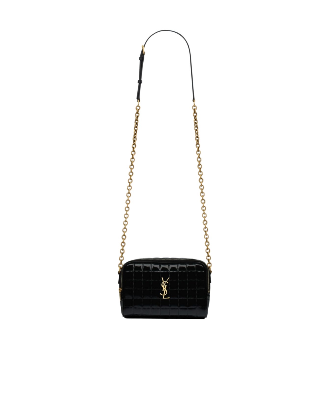 Saint Laurent Cassandre Matelassé Carré Mini Camera Bag In Shiny Canvas In Black