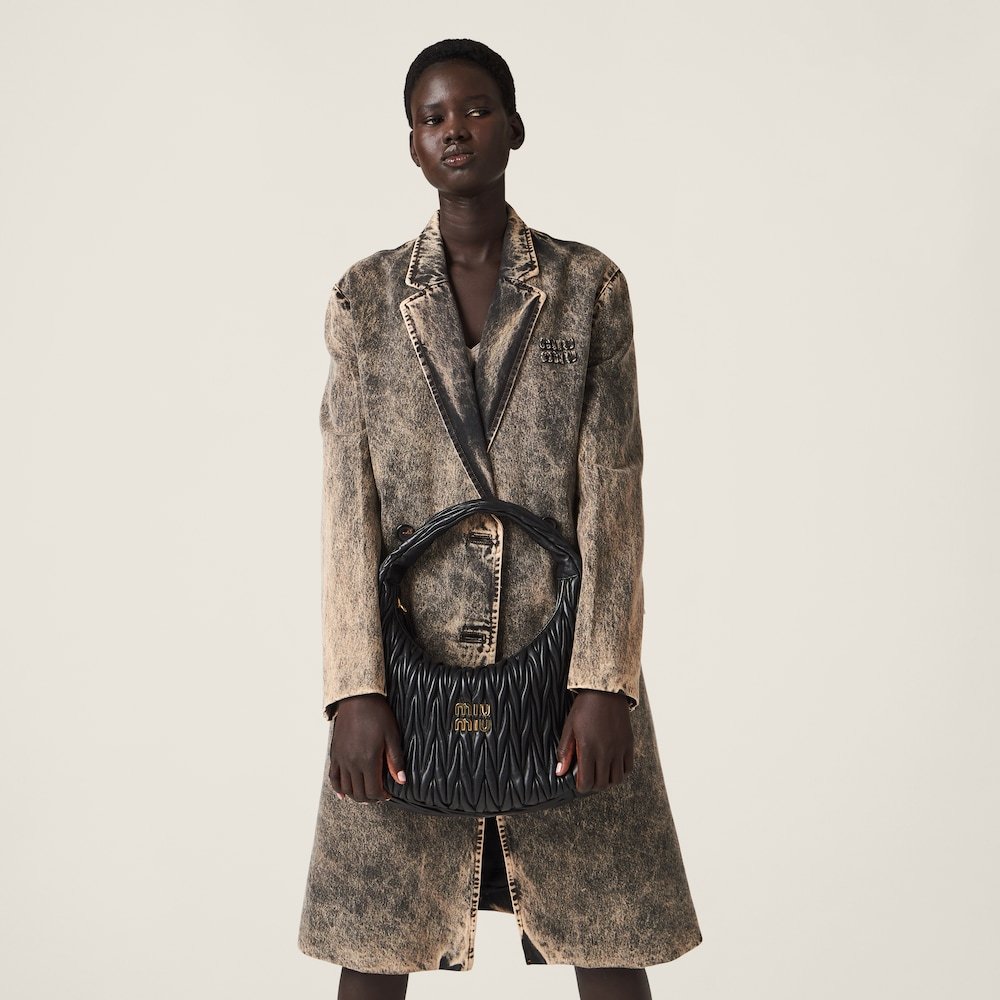 Miu Miu Miu Wander Matelassé Nappa Leather Hobo Bag In Black