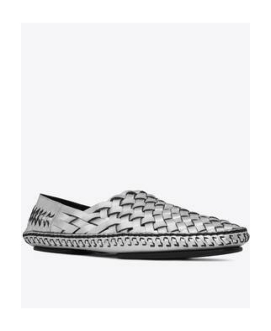 Saint Laurent Neil Woven Metallic Loafers In Gray