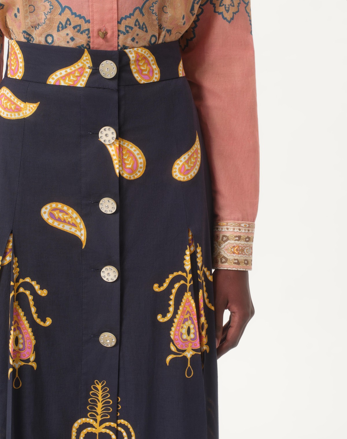 Valentino Paisley High Waist Skirt With Ruffled Hem In Indaco Multicolor