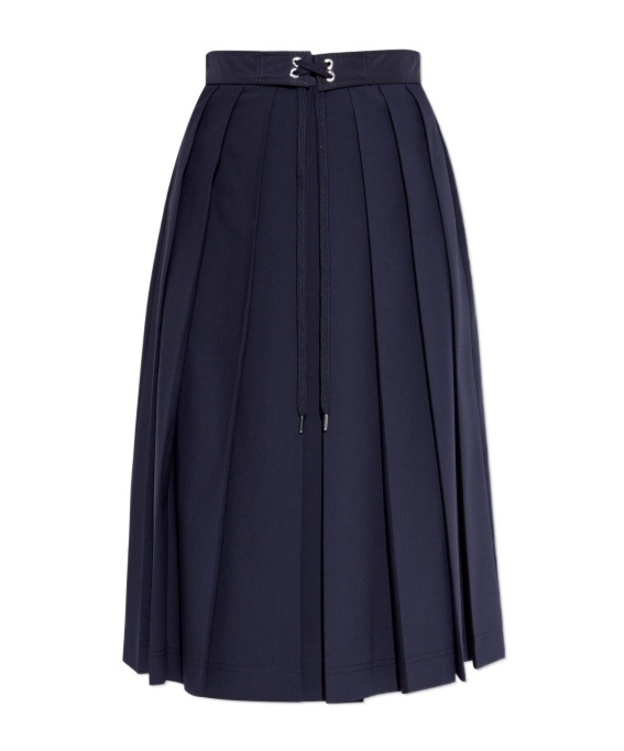 Moncler Wool-blended Pleated Mid-length Dress In Blue