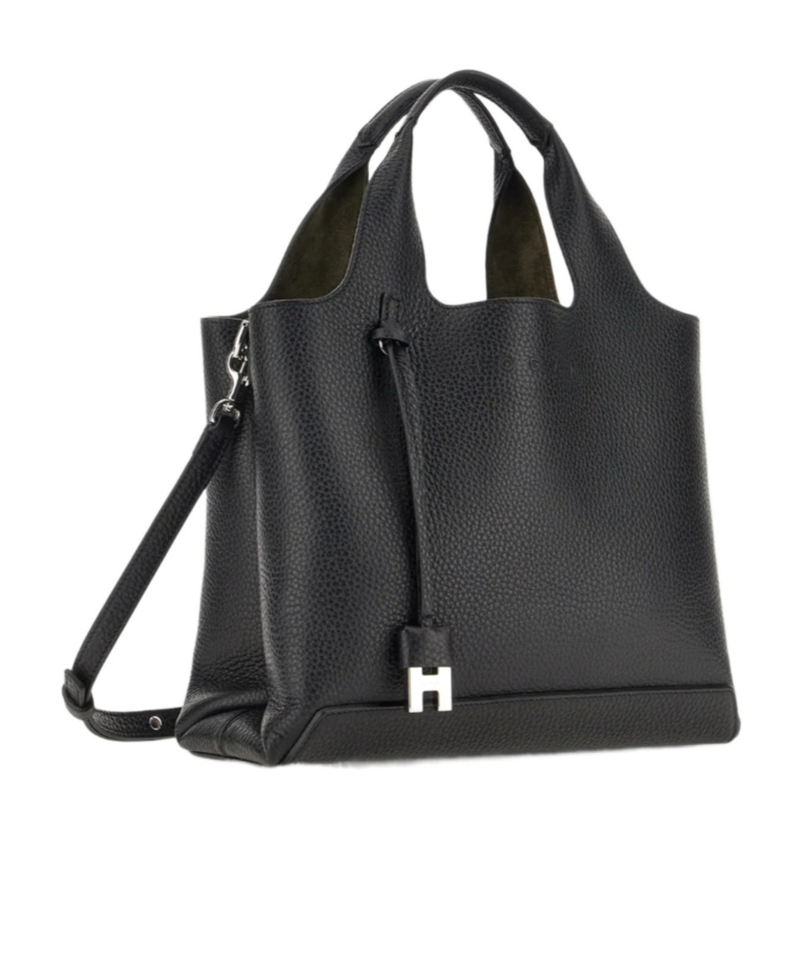 Hogan Shopping Bag In Textured Leather In Black