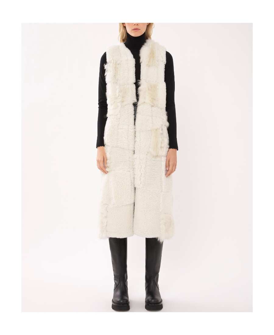 Chloé Shearling Patchwork Sleeveless Gilet In White