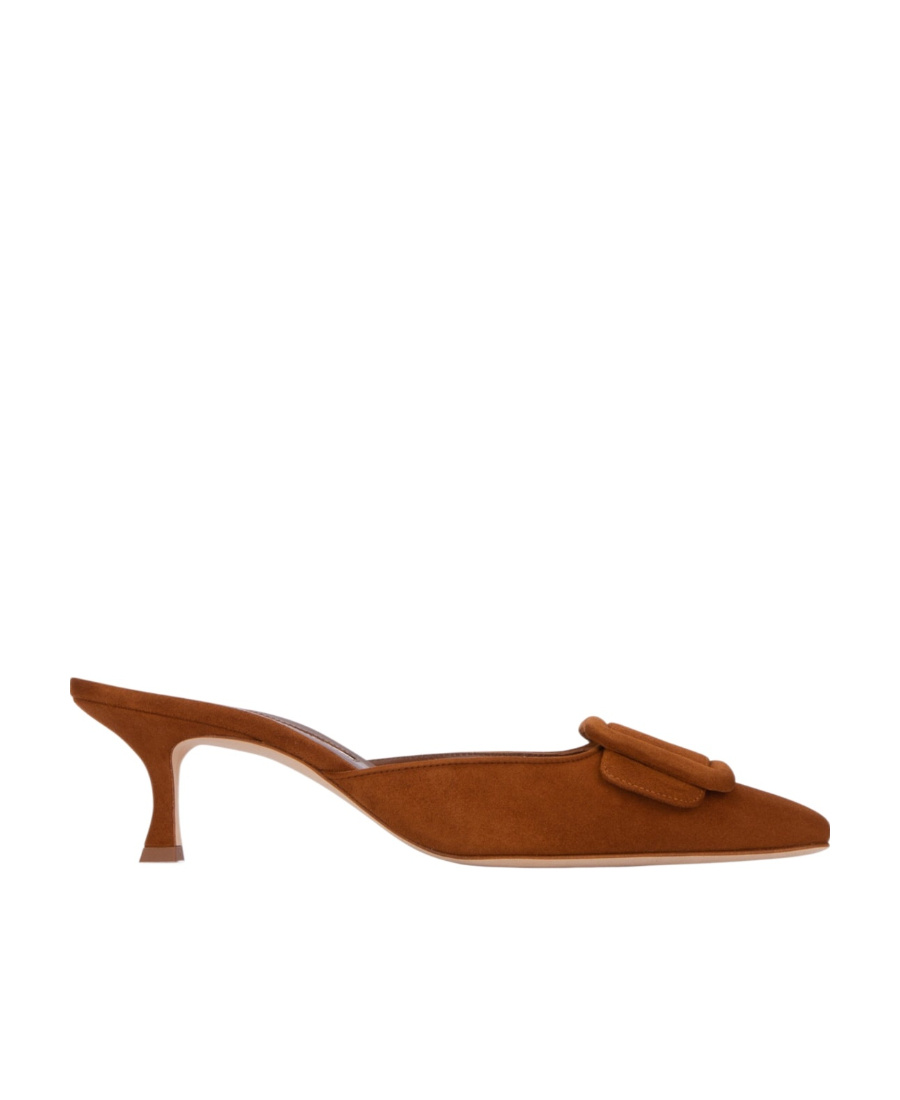 Manolo Blahnik Maysale Buckle Detailed Mules In Brown