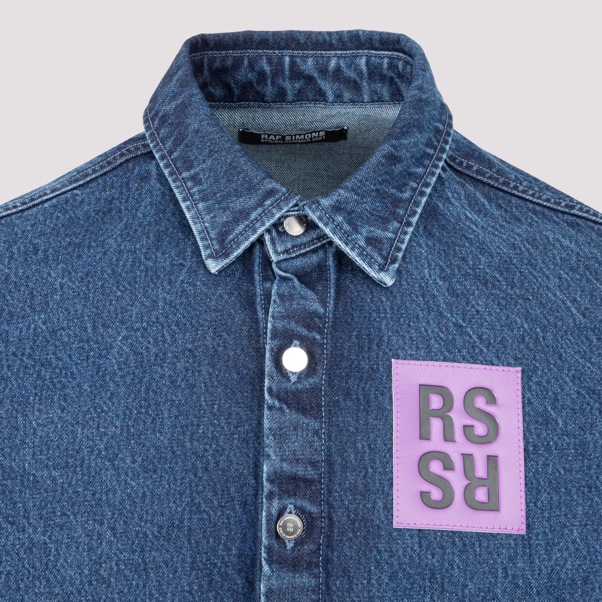 Raf Simons Logo Patch Buttoned Denim Shirt In Blue