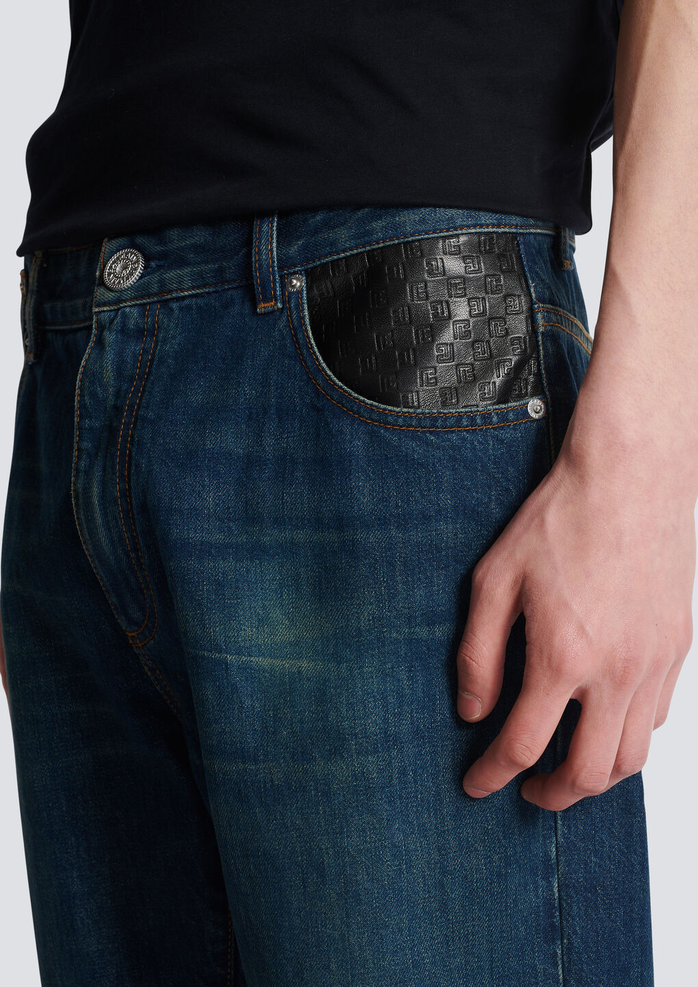 Balmain Vintage Logo-patch Straight-leg Jeans In Blue