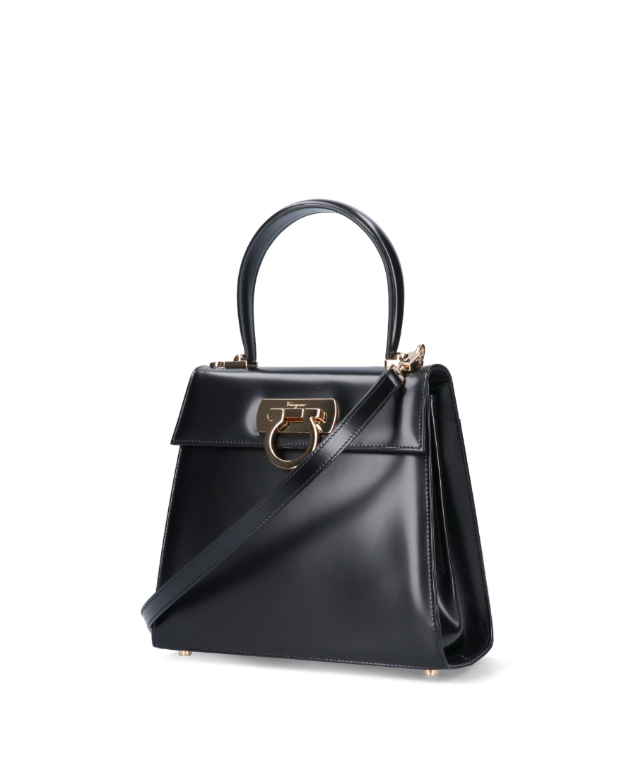 FERRAGAMO BLACK LOGO SHOULDER BAG