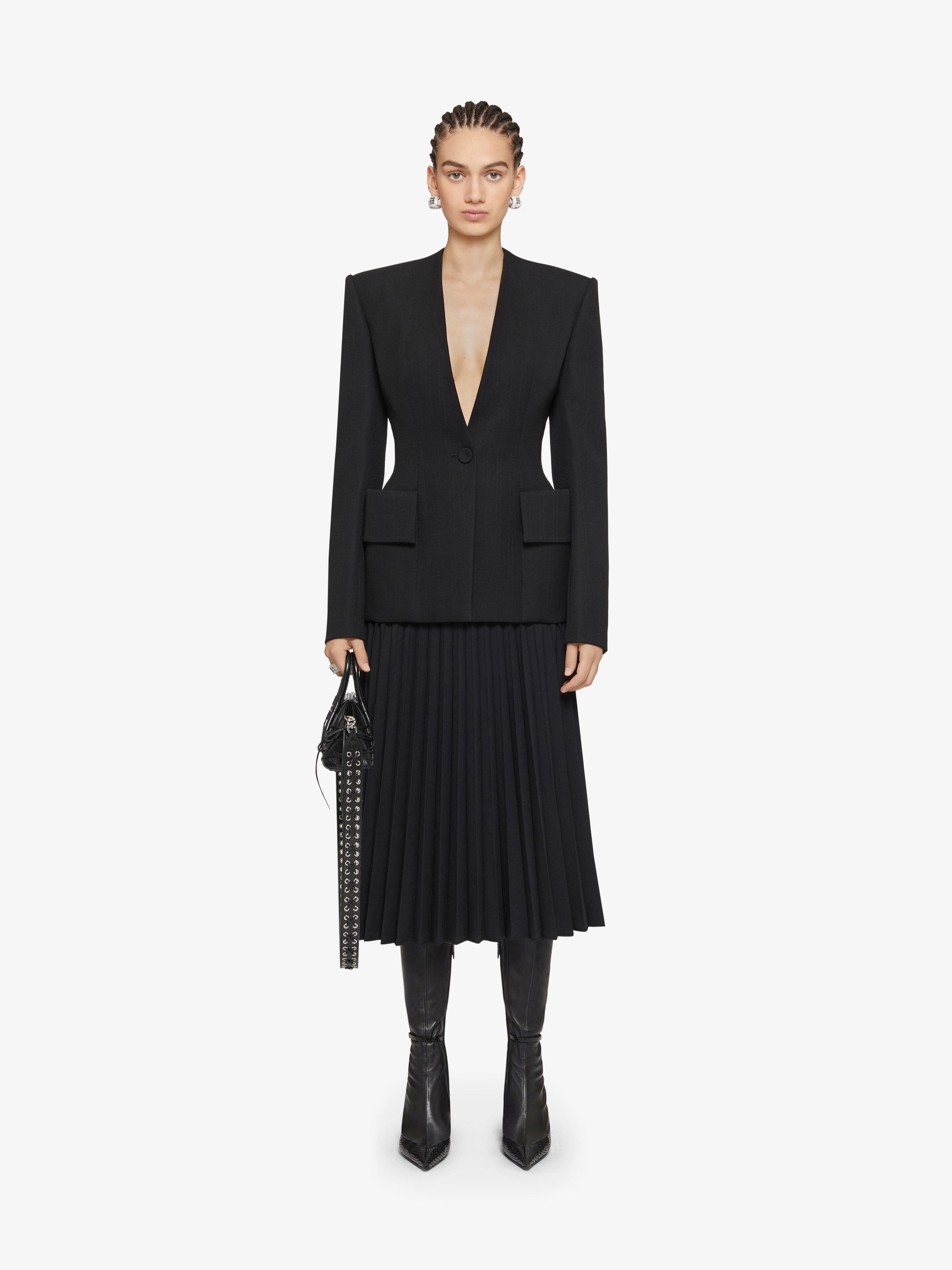 Givenchy Pleated Skirt In Wool With 4 Detail In Black