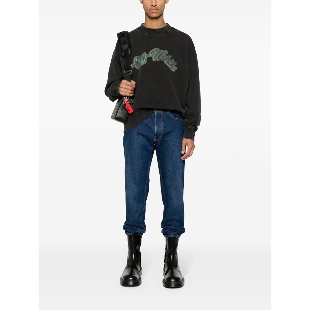 Off-white Arr Tab Zip Det Skate Wide-leg Jeans In Blue