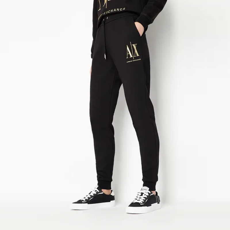 Armani Exchange Embroidered-logo Cotton Track Pants In Black