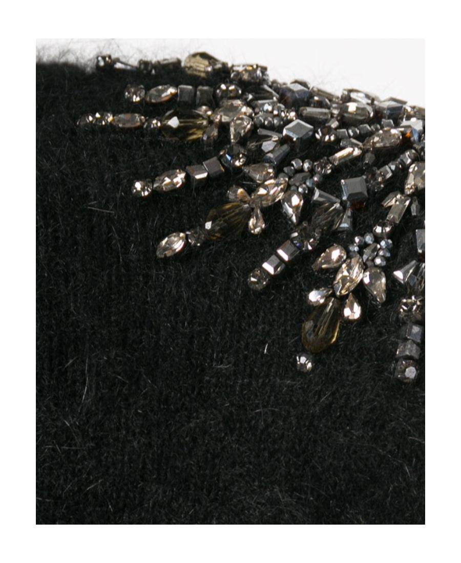 Alberta Ferretti Rabbit Hair Crystal Inlaid Pullover In Black