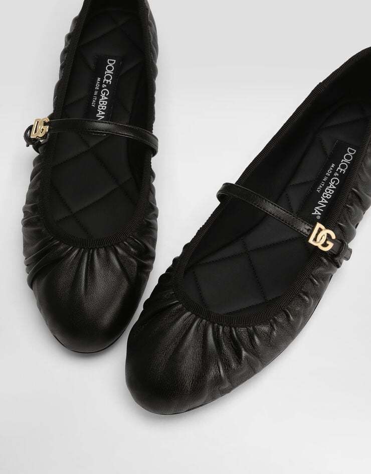 Dolce & Gabbana Black Ballerinas With Metallic Logo And Strap In Leather Woman In Black
