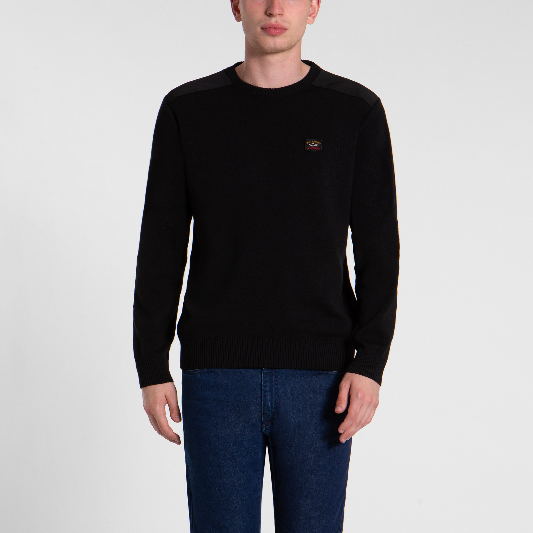 Paul & Shark Crew Neck Embroidered Logo Sweater In Black