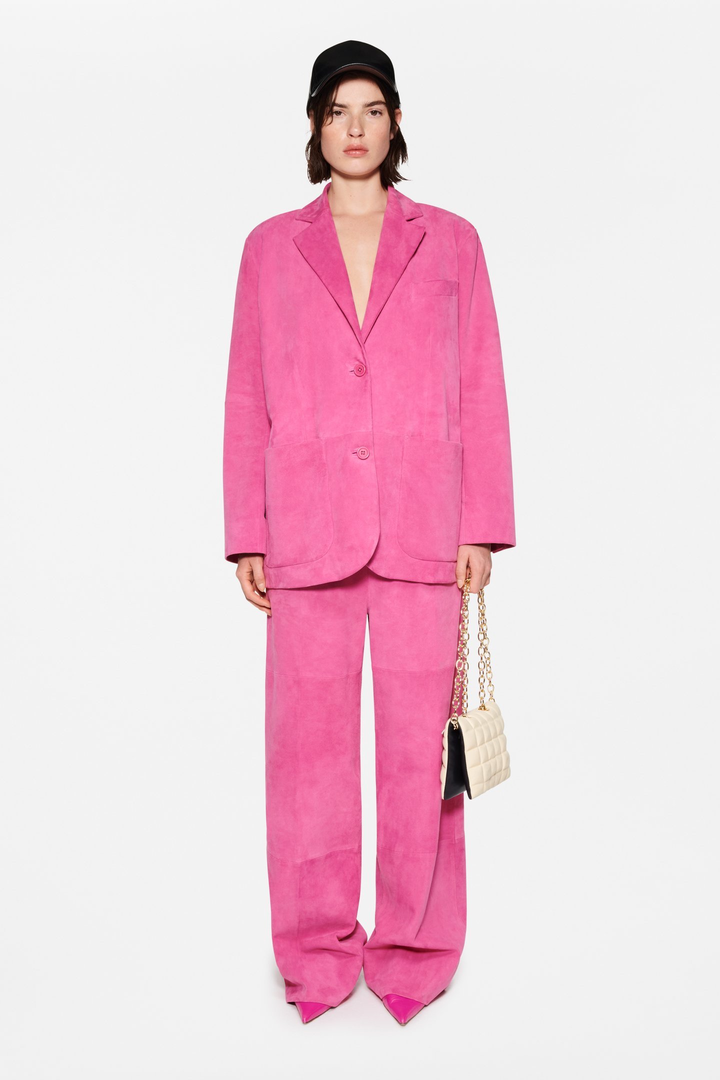 Stand Studio Resort Single-breasted Suede Blazer In Pink