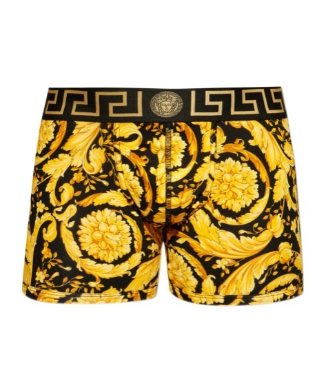 Versace Baroque Print Silk Loungewear Shorts In Yellow